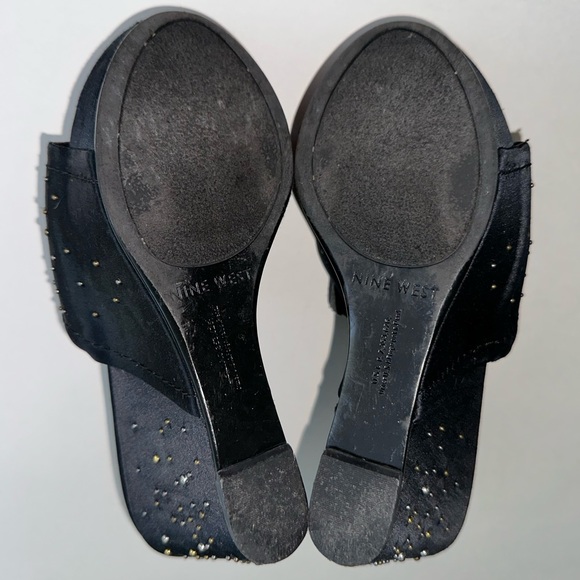 VTG Y2K Nine West platforms satin sparkly embellished black slip on wedges 6 - Picture 5 of 12